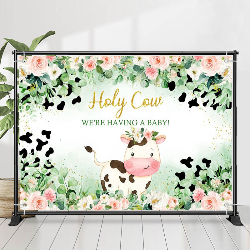 Lofaris Holy Cow Green Plant Floral Baby Shower Backdrop