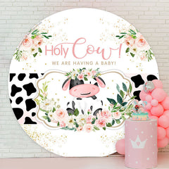 Lofaris Holy Cow Spot Pink Floral Circle Baby Shower Backdrop