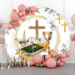 Lofaris Holy Cross Book Dove Floral Round Baptism Backdrop