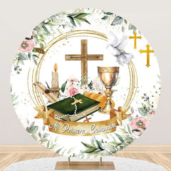 Lofaris Holy Cross Book Dove Floral Round Baptism Backdrop