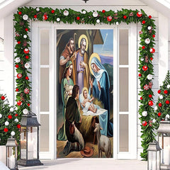 Lofaris Holy God Baby Sheep Christmas Door Cover Decoration