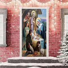 Lofaris Holy God Baby Sheep Christmas Door Cover Decoration