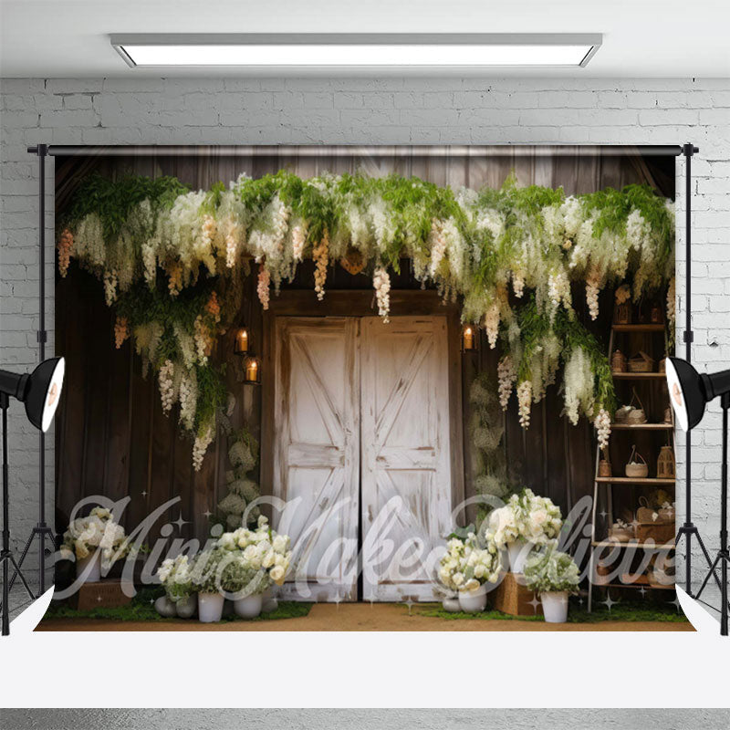 Lofaris Holy White Flowers Wood Paint Door Spring Backdrop