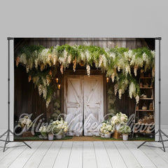 Lofaris Holy White Flowers Wood Paint Door Spring Backdrop