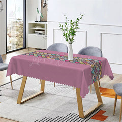 Lofaris Home Boho Ethnic Plaid Purple Rectangle Tablecloth