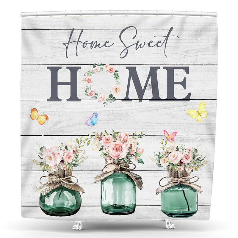 Lofaris Home Sweet Butterfly Floral Vase Wood Shower Curtain