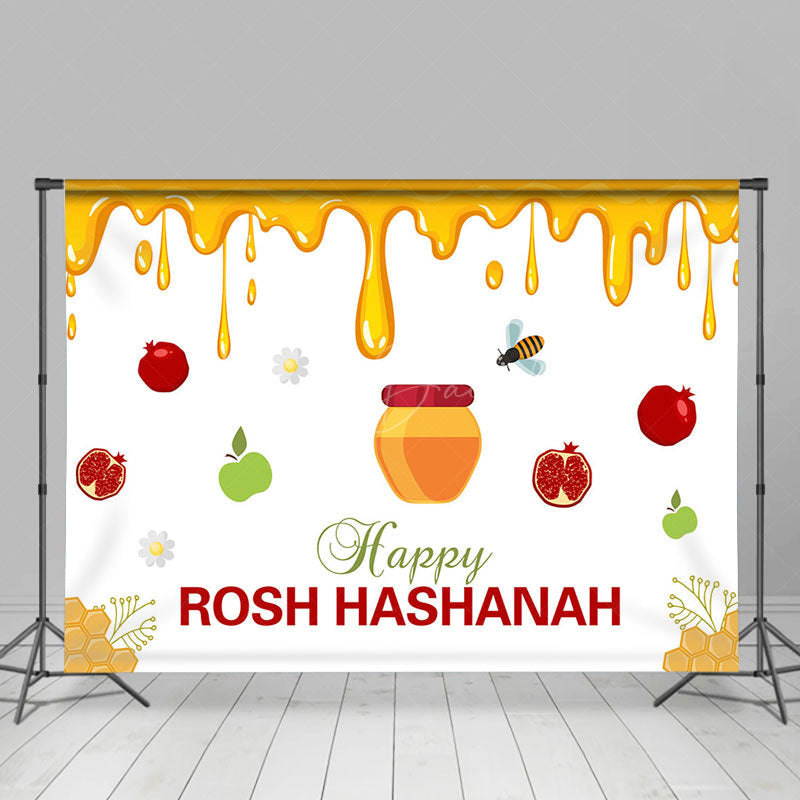 Lofaris Honey Bee Pomegranate Happy Rosh Hashanah Backdrop