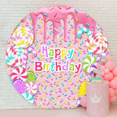 Lofaris Honey Candy Lollipop Circle Happy Birthday Backdrop