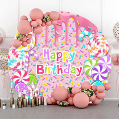 Lofaris Honey Candy Lollipop Circle Happy Birthday Backdrop