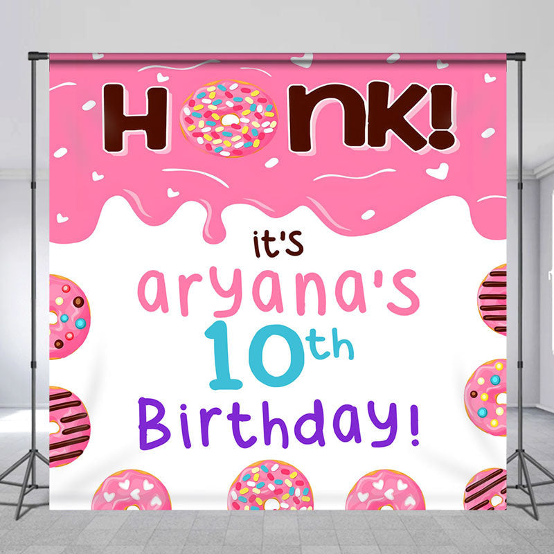 Lofaris Honk Pink Candy Donuts Custom 10Th Birthday Backdrop