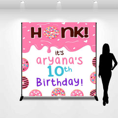 Lofaris Honk Pink Candy Donuts Custom 10Th Birthday Backdrop