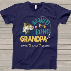 Lofaris Hooked on Being Grandpa Kids Fathers Day T - Shirt