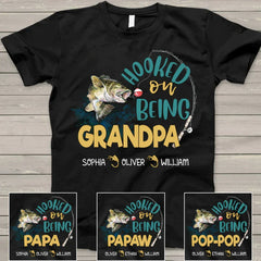 Lofaris Hooked on Being Grandpa Kids Fathers Day T - Shirt