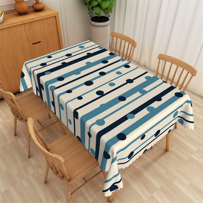 Lofaris Horizontal Stripe Blue Black Polka Dots Tablecloth