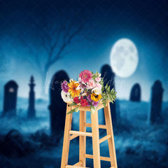 Lofaris Horror Cemetery Night Moon Halloween Photo Backdrop