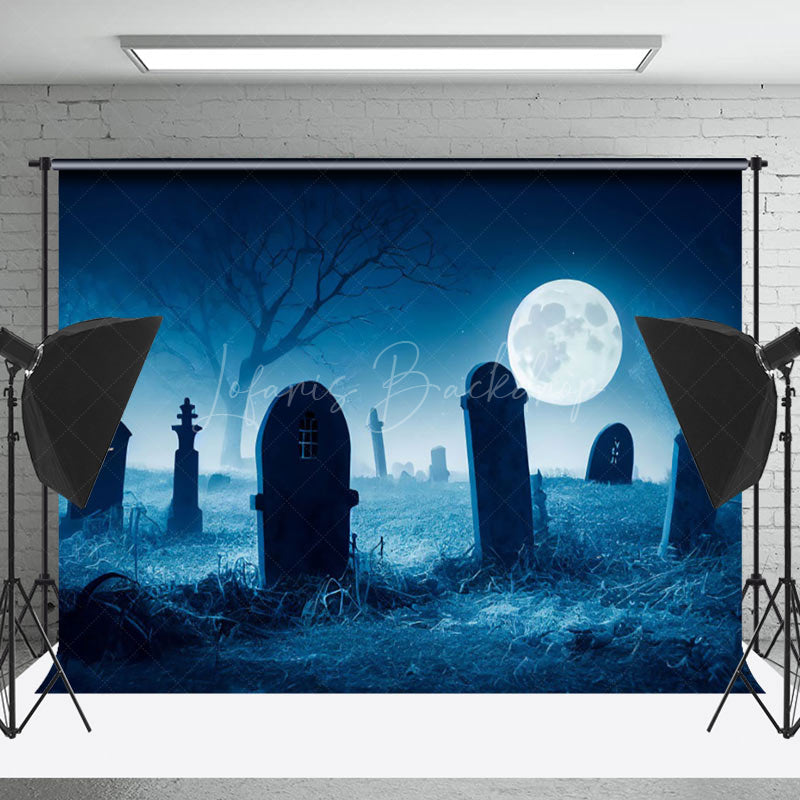 Lofaris Horror Cemetery Night Moon Halloween Photo Backdrop