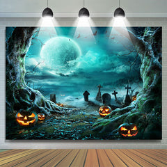 Lofaris Horror Moon Night Cemetery Pumpkin Halloween Backdrop