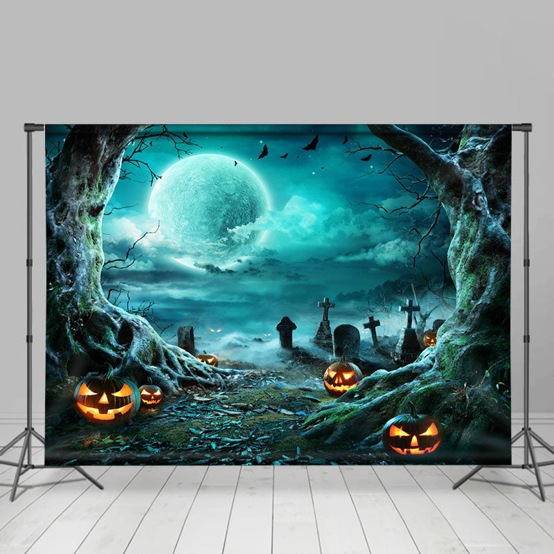 Lofaris Horror Moon Night Cemetery Pumpkin Halloween Backdrop