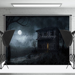 Lofaris Horror Old Wooden House In Moonlight Halloween Backdrop