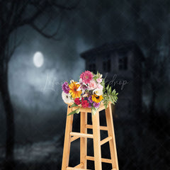 Lofaris Horror Old Wooden House In Moonlight Halloween Backdrop