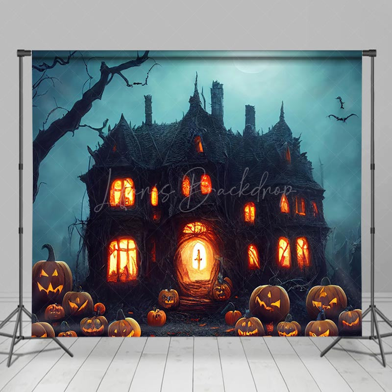 Lofaris Horror Vibe Pumpkin Wooden Castle Halloween Night Backdrop