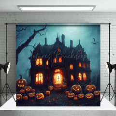 Lofaris Horror Vibe Pumpkin Wooden Castle Halloween Night Backdrop