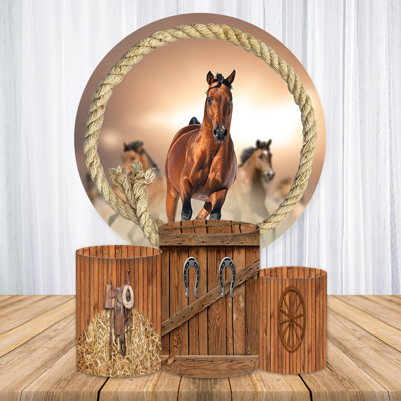 Lofaris Horse Hemp Rope Board Round Baby Shower Backdrop Kit