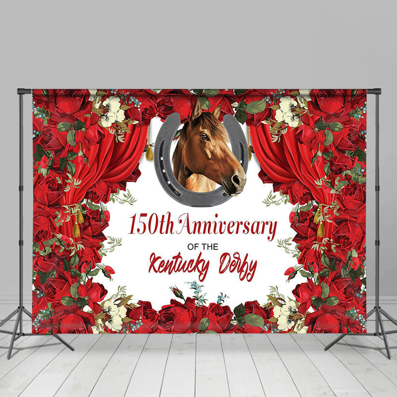 Lofaris Horse Red Rose Curtain 150th Anniversary Backdrop