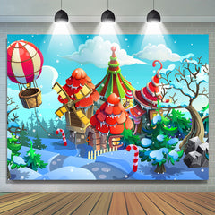 Lofaris Hot Air Balloon Candy Cane Town Christmas Backdrop