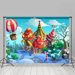 Lofaris Hot Air Balloon Candy Cane Town Christmas Backdrop