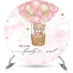 Lofaris Hot Air Balloon Pink Star Round Baby Shower Backdrop