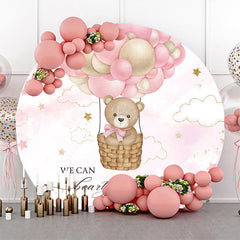 Lofaris Hot Air Balloon Pink Star Round Baby Shower Backdrop