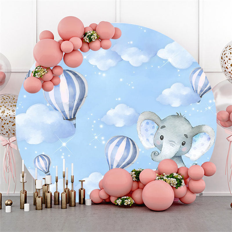 Lofaris Hot Balloon Blue Sky Elephant Round Birthday Backdrop