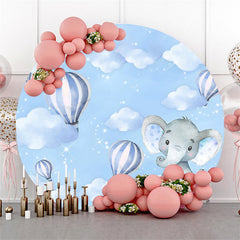 Lofaris Hot Balloon Blue Sky Elephant Round Birthday Backdrop