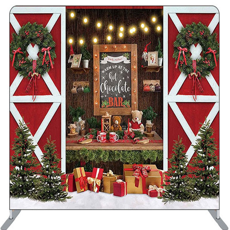 Hot Chocolate Bar Red Wood Door Happy Christmas Backdrop - Lofaris