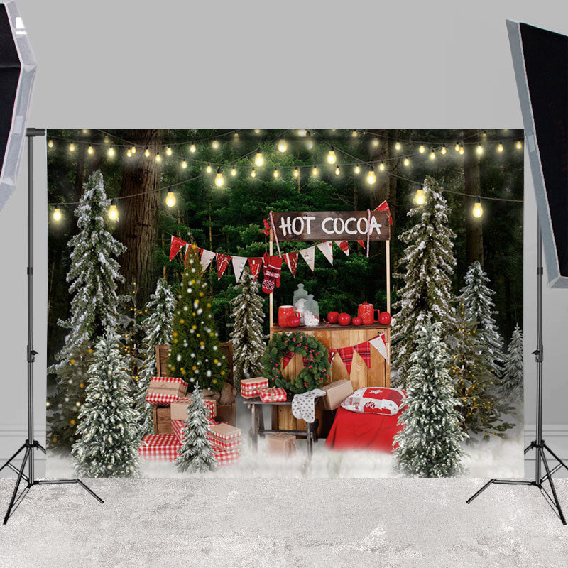 Lofaris Hot Cocoa SnowTree Glitter Winter Backdrop For Party