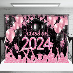 Lofaris Hot Pink Black Balloon Flag Class Of 2024 Backdrop