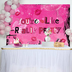 Lofaris Hot Pink Black Graffiti Lips Happy Birthday Backdrop