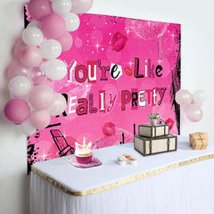 Lofaris Hot Pink Black Graffiti Lips Happy Birthday Backdrop