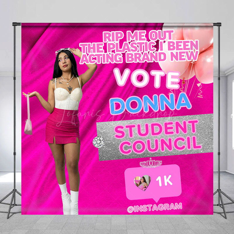 Lofaris hot pink custom photo student council vote backdrop