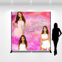 Lofaris Hot Pink Marble Personalized 16 Birthday Backdrop