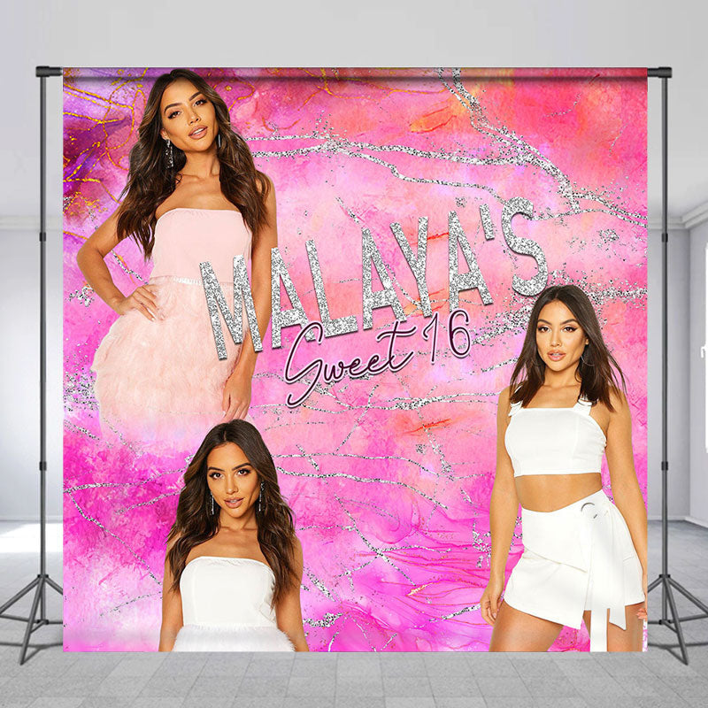 Lofaris Hot Pink Marble Personalized 16 Birthday Backdrop