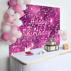 Lofaris Hot Pink Sequins Sparkle Happy Birthday Backdrop