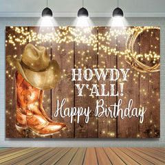 Lofaris Howdy Yall Cow Boy Glitter Wooden Birthday Backdrop