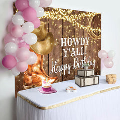 Lofaris Howdy Yall Cow Boy Glitter Wooden Birthday Backdrop