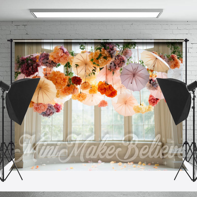 Lofaris Huge Window Colored Hanging Umbrella Floral Backdrop