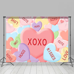 Lofaris Hugs Kisses Colored Heart Valentines Day Backdrop