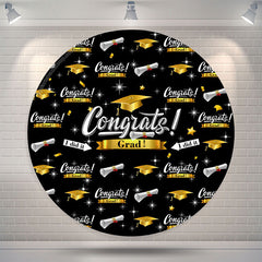 Lofaris I Did It Black Gold Congrats Grad Round Backdrop