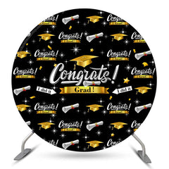 Lofaris I Did It Black Gold Congrats Grad Round Backdrop