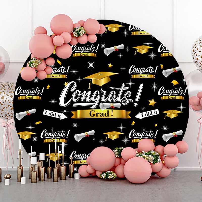 Lofaris I Did It Black Gold Congrats Grad Round Backdrop